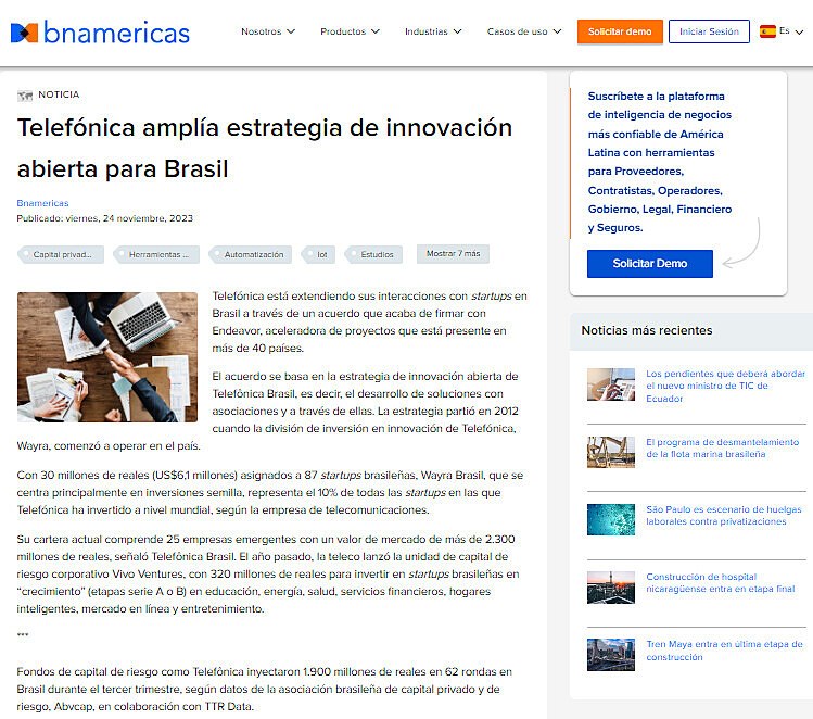 Telefnica ampla estrategia de innovacin abierta para Brasil